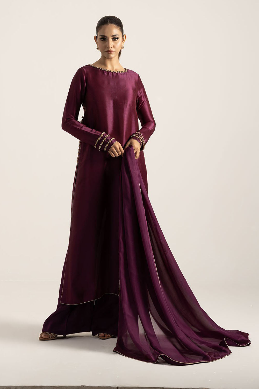 Wine Purple Pure Silk Kurta Set