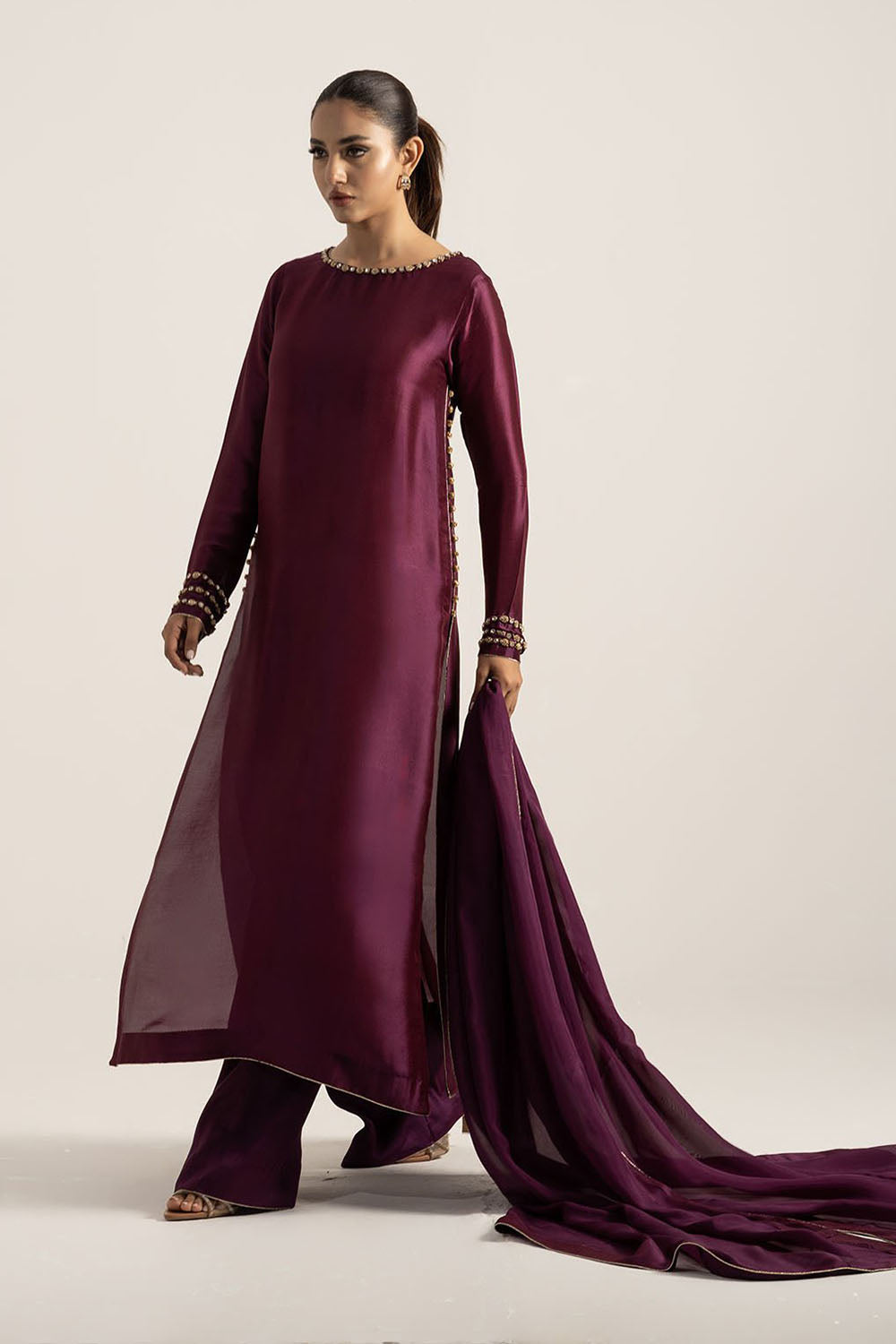 Wine Purple Pure Silk Kurta Set