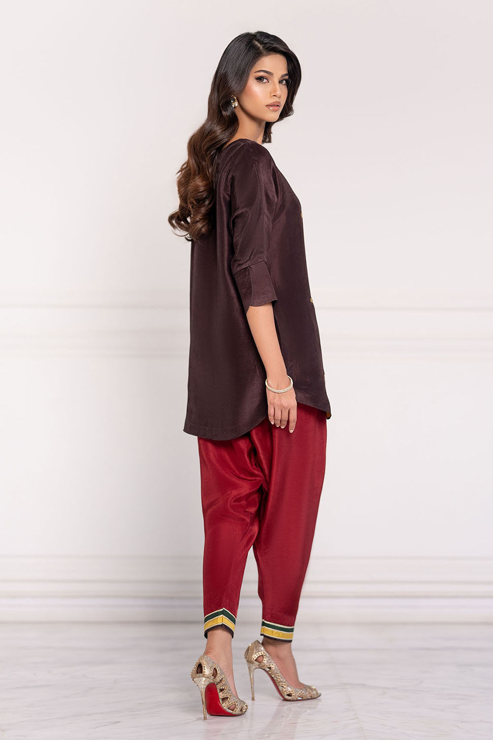Wine Solid Gajji Silk Co-Ord Set