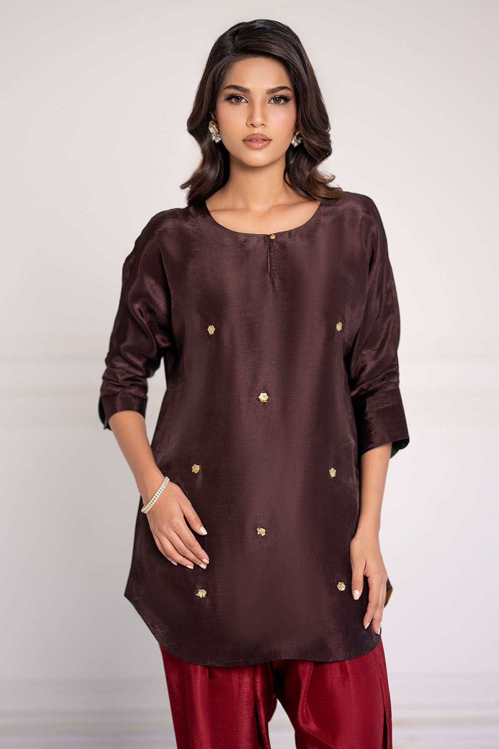 Wine Solid Gajji Silk Co-Ord Set